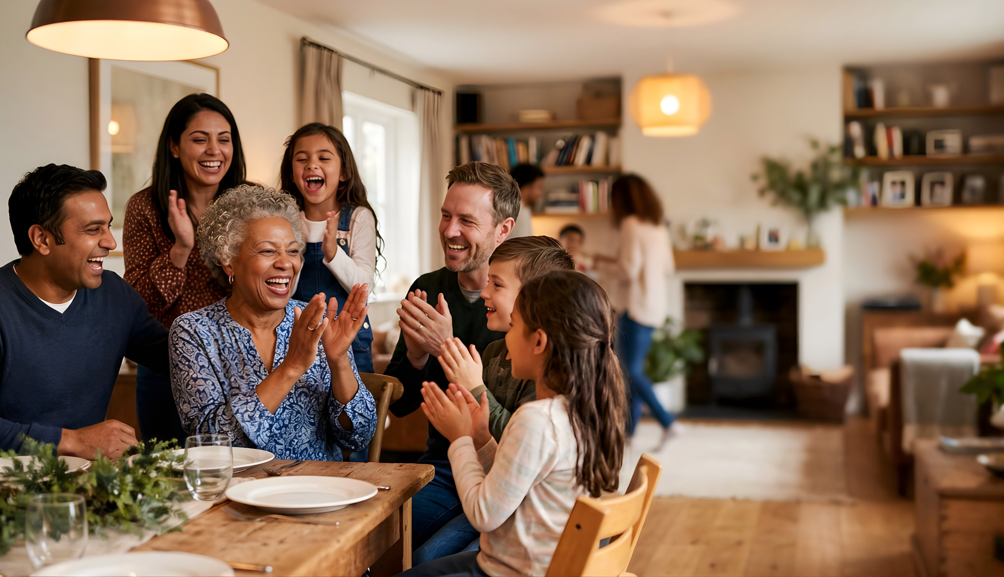 Multi-generational family enjoying time together at home
